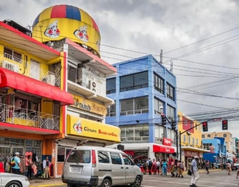Shops and traffic in downtown Montego Bay