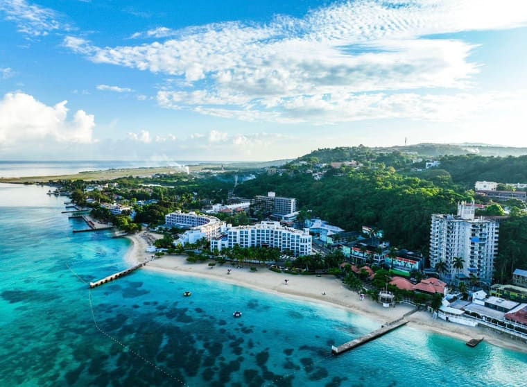 The bay and the beaches from the air